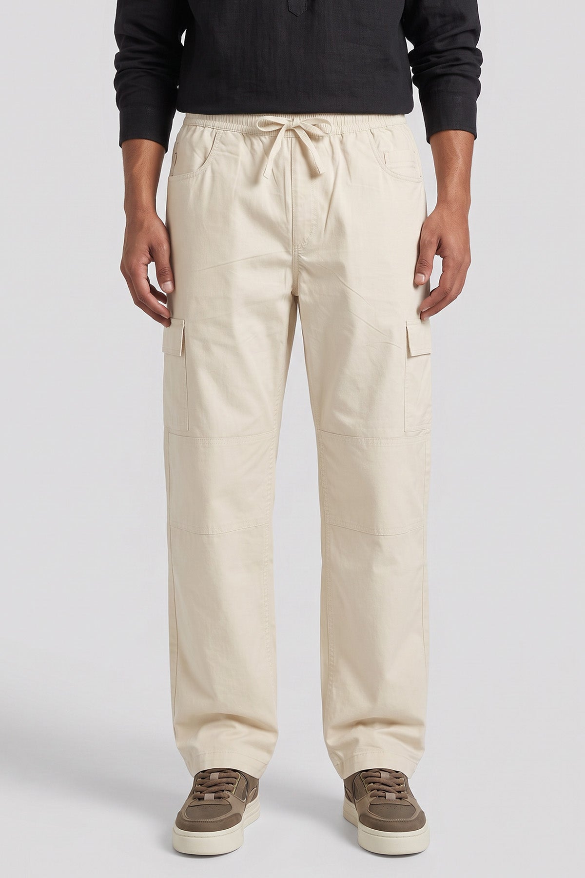 Awesome Beige Straight Fit Air Cargo Pants for men — straight leg through the thigh and hem