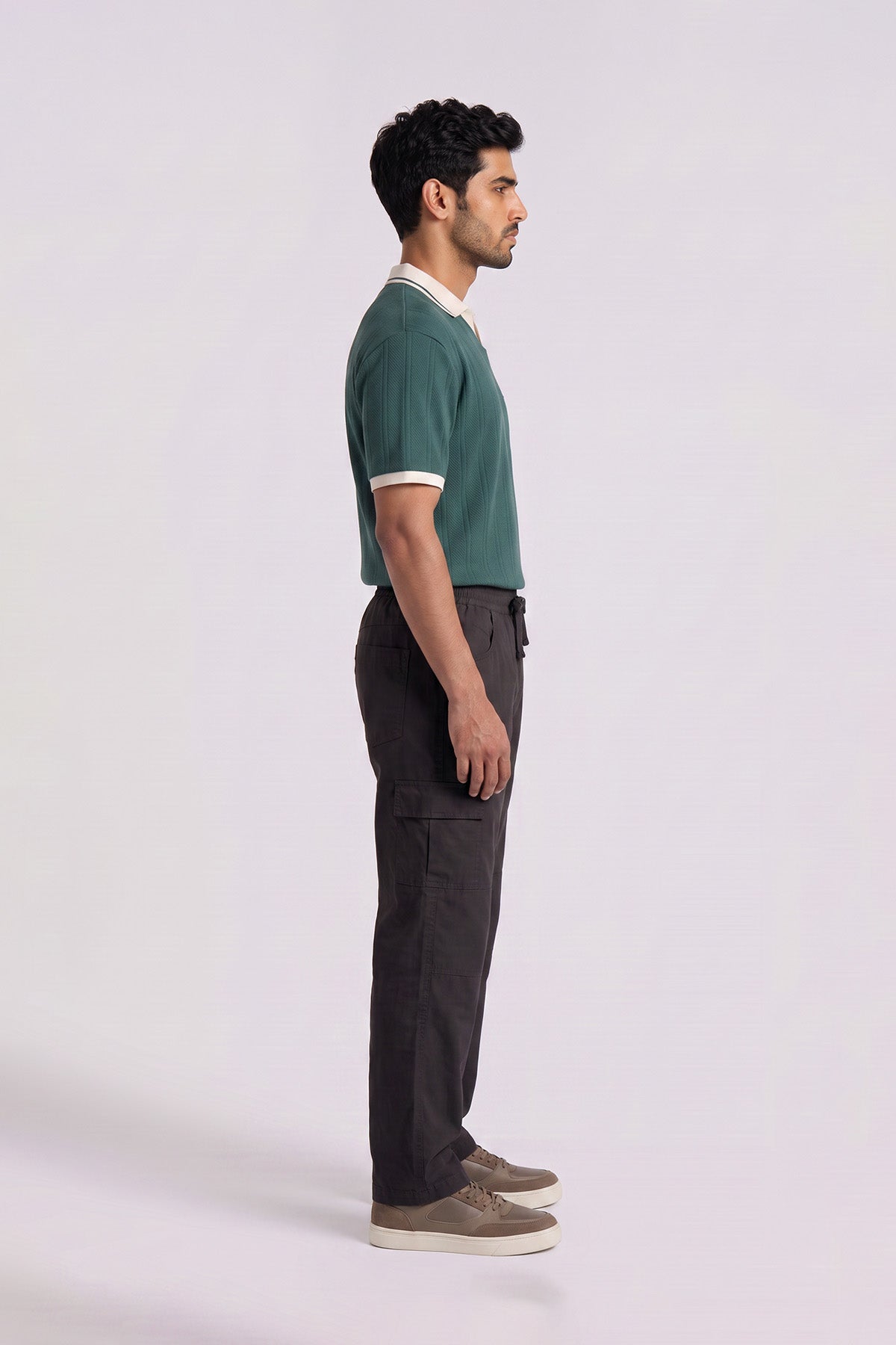 Black Straight Fit Air Cargo Pants for men — side view showing cargo pocket