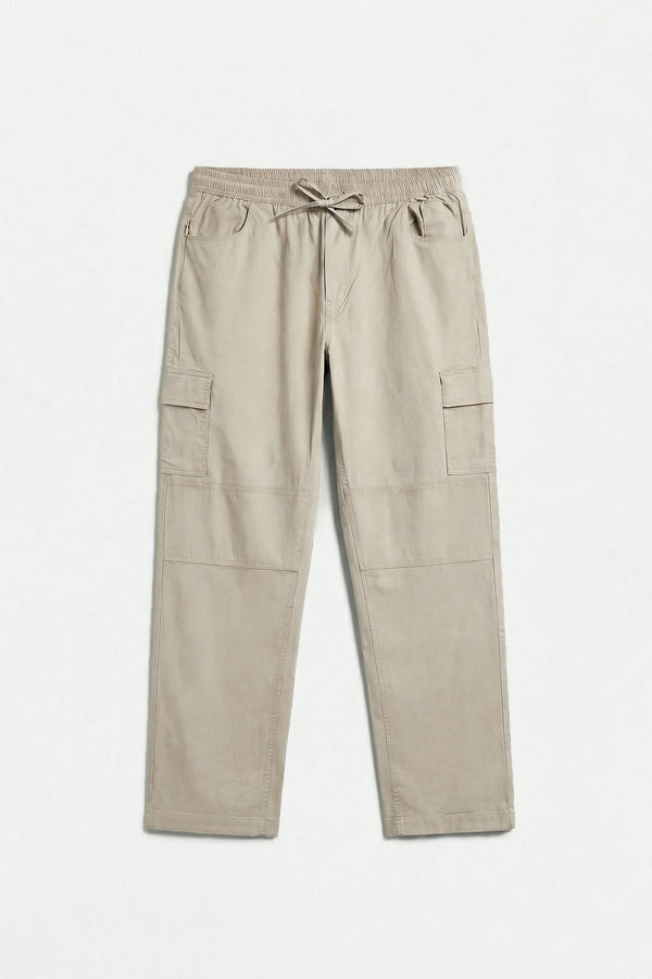 Soft Beige Straight Fit Air Cargo Pants for men in 98% premium cotton, 2% elastane