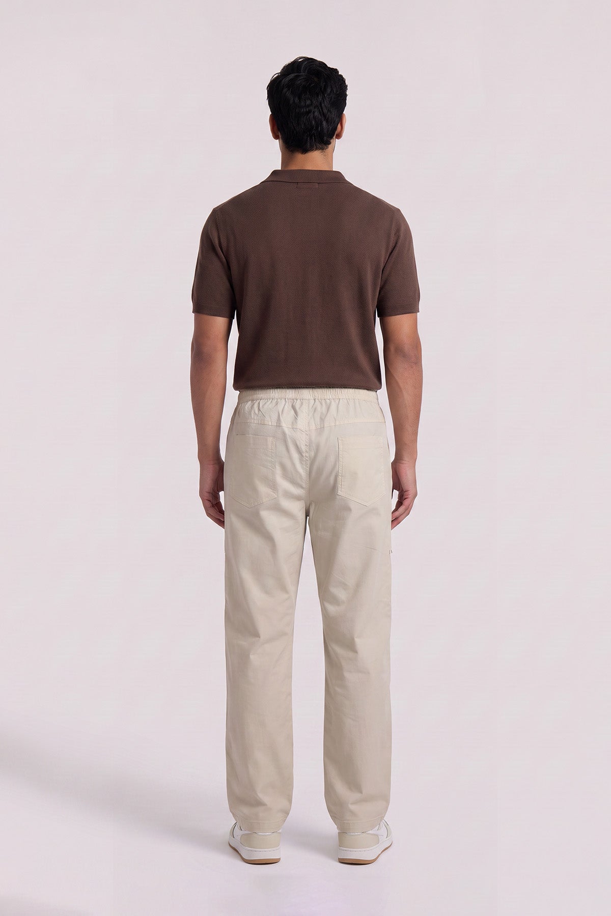 Soft Beige Straight Fit Air Cargo Pants for men — back view