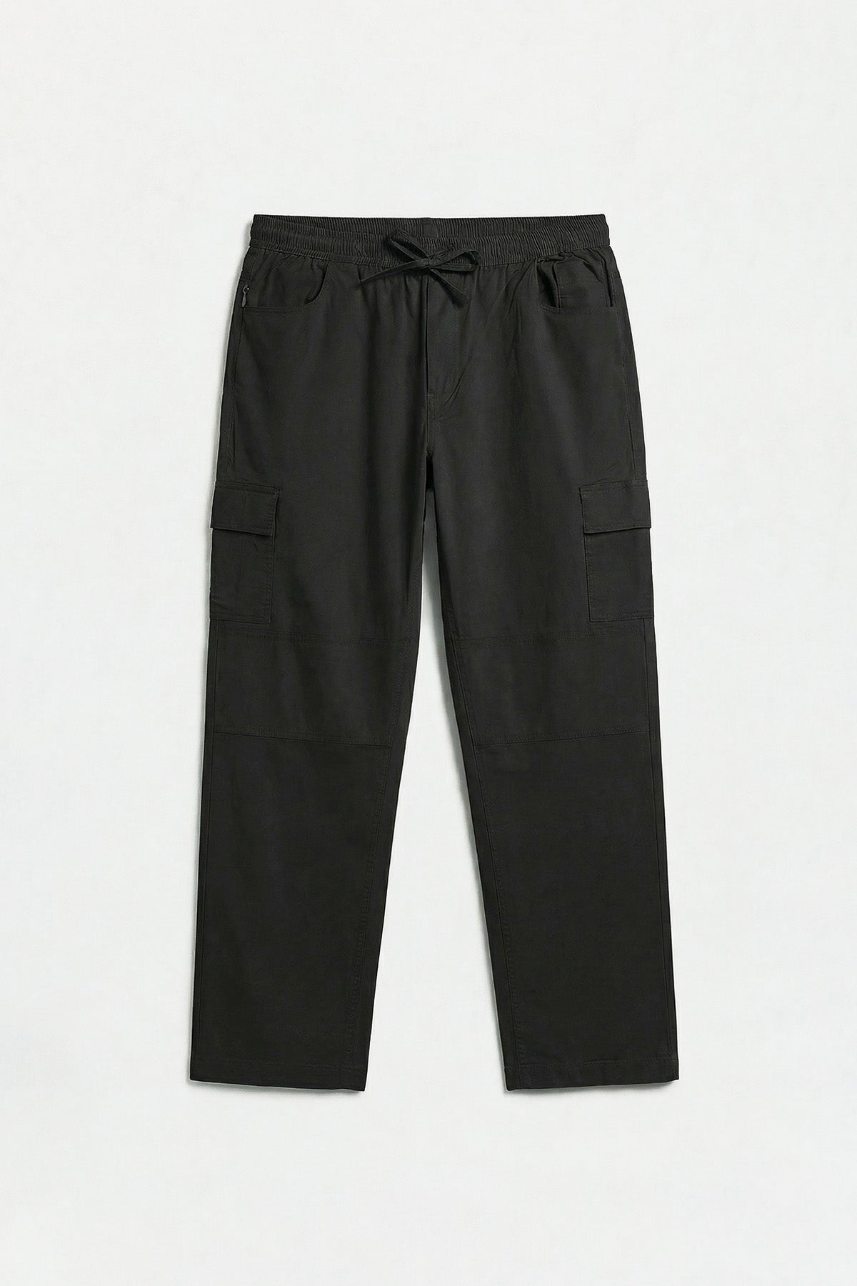 Black Straight Fit Air Cargo Pants for men in 98% premium cotton, 2% elastane