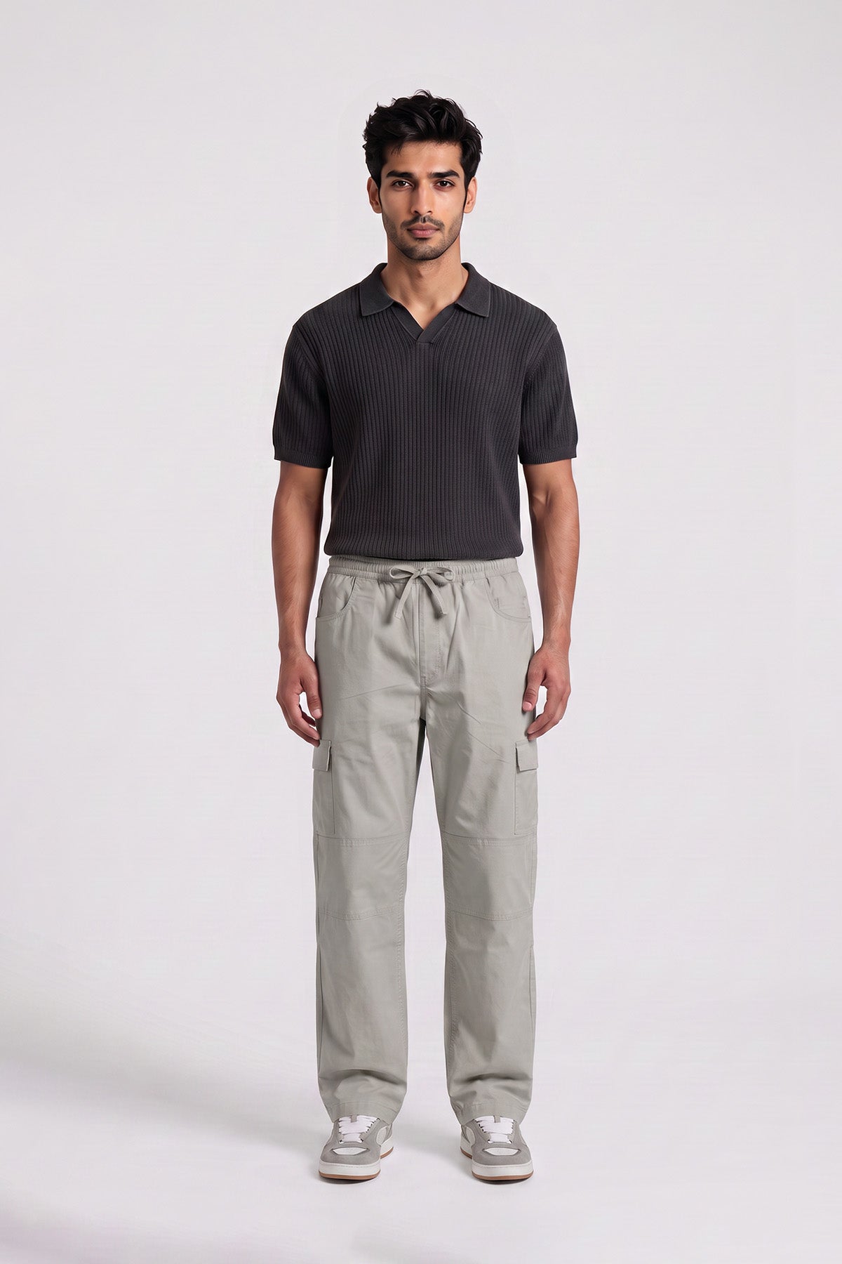 Sage Straight Fit Air Cargo Pants for men — full length front view on model