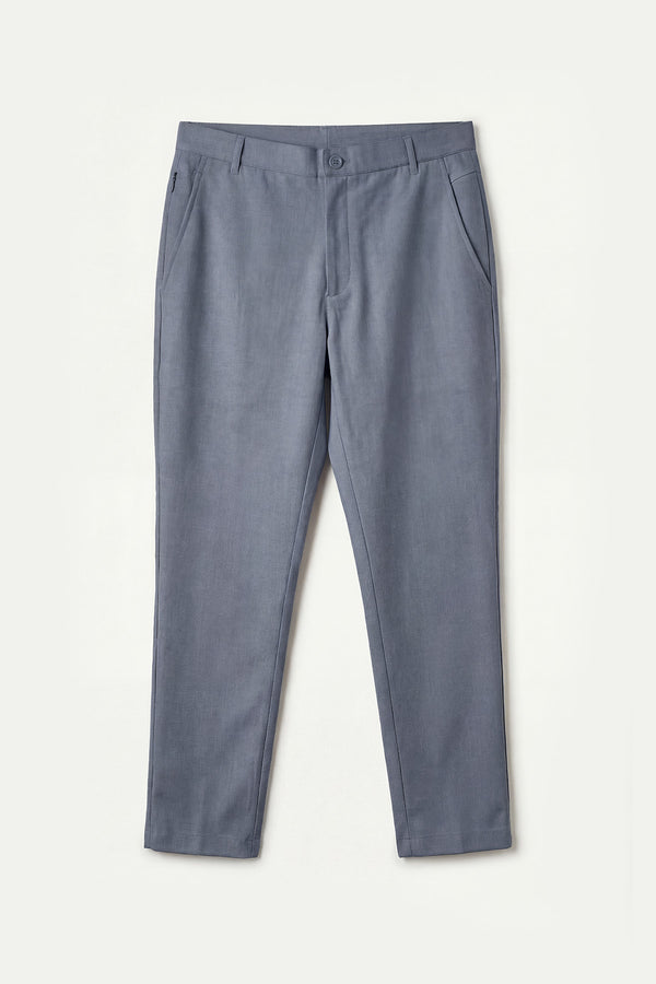 Steel Grey All Rounder Pants for men in a blend of recycled superfine polyester, viscose, and elastane