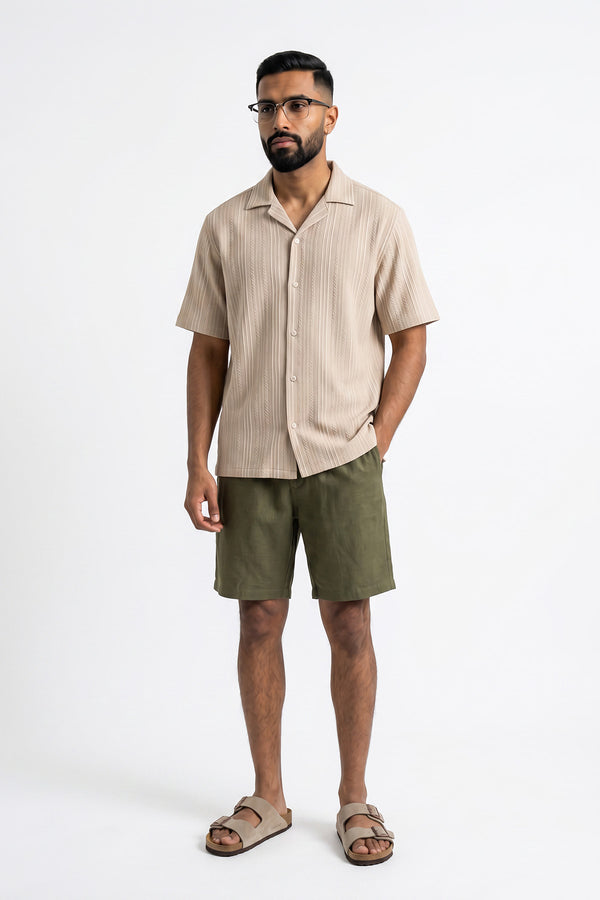 Olive Linen Blend Shorts for men in a cotton linen blend - 90 % Cotton, 10% Linen
