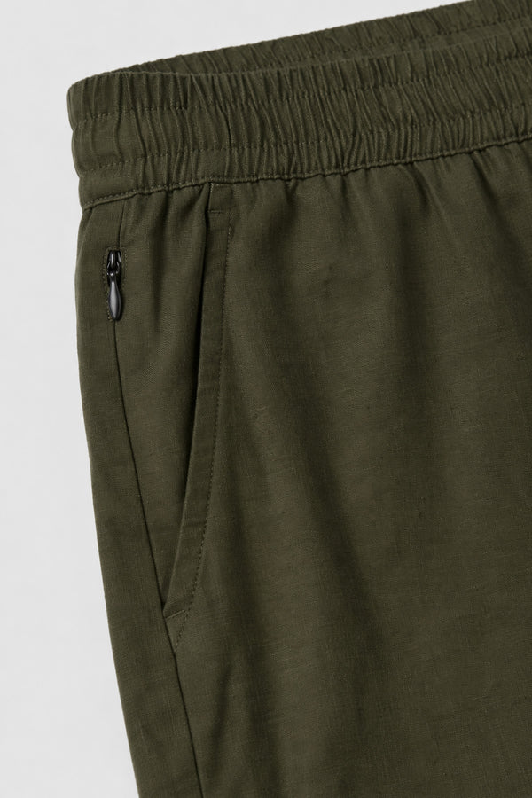 Olive Linen Blend Shorts for men — regular fit
