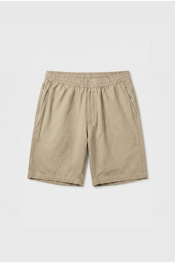 Beige Linen Blend Shorts for men in a cotton linen blend - 90 % Cotton, 10% Linen