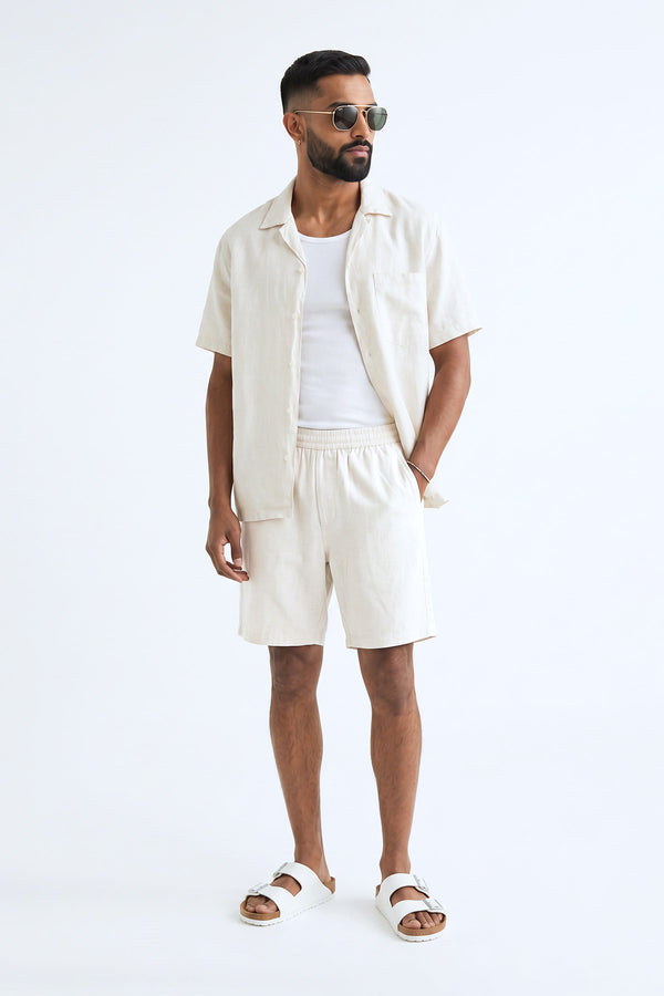 White Linen Blend Shorts for men in a cotton linen blend - 90 % Cotton, 10% Linen