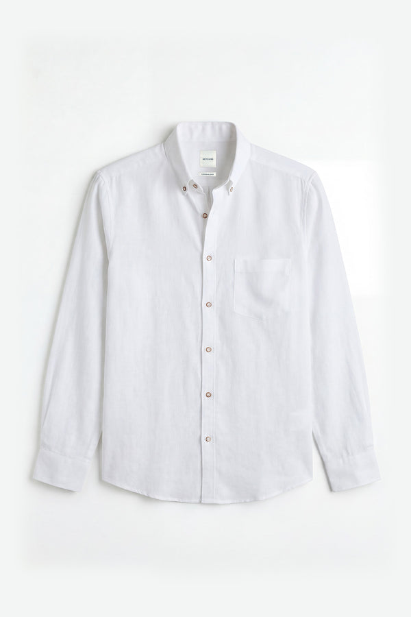 White Cotton Linen Shirt for men in the blend of cotton & linen