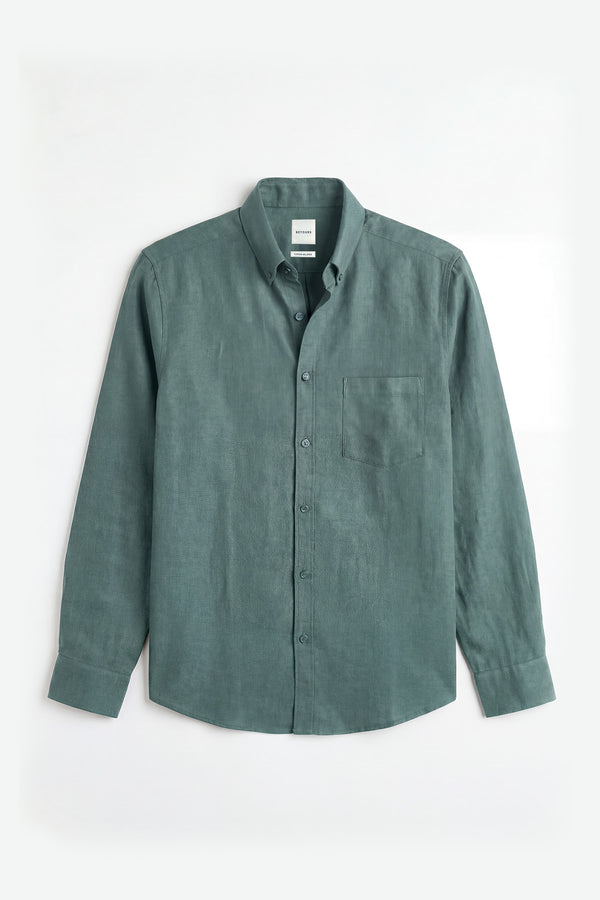 Moss Green Cotton Linen Shirt for men in the blend of cotton & linen
