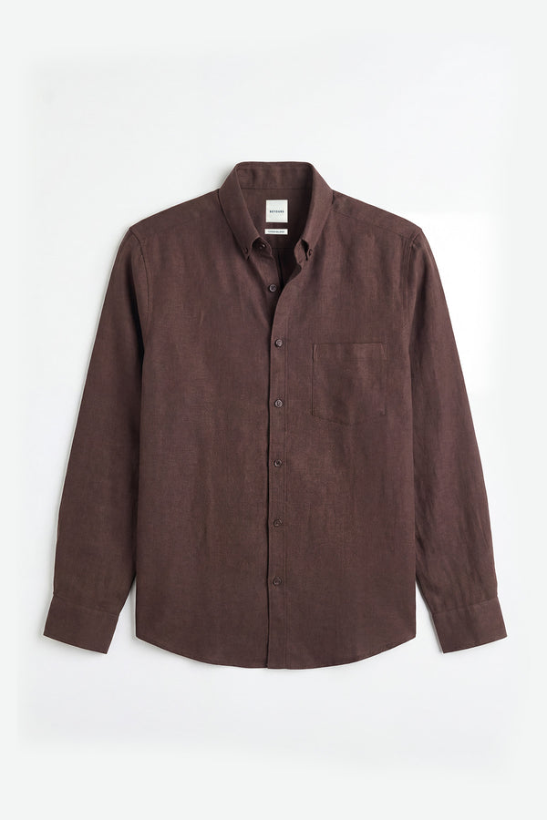 Dark Brown Cotton Linen Shirt for men in the blend of cotton & linen