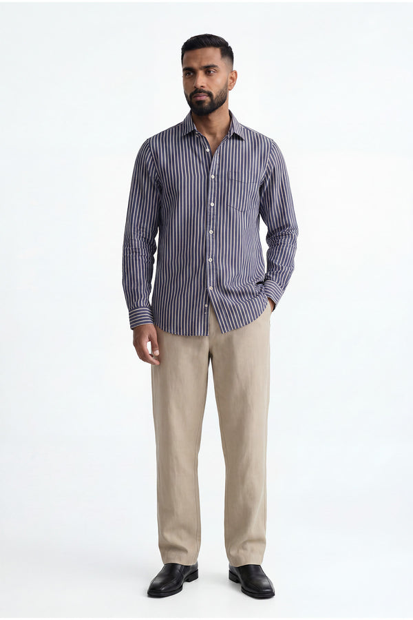 Beige Linen Blend Pant for men — straight fit