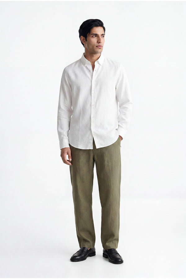 Olive Linen Blend Pant for men — straight fit