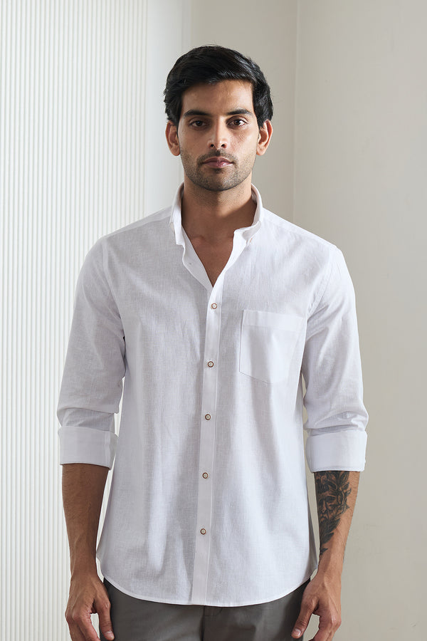 White Cotton Linen Shirt for men — regular fit