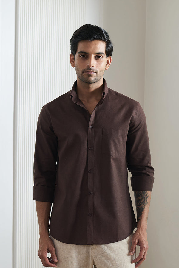 Dark Brown Cotton Linen Shirt for men — regular fit