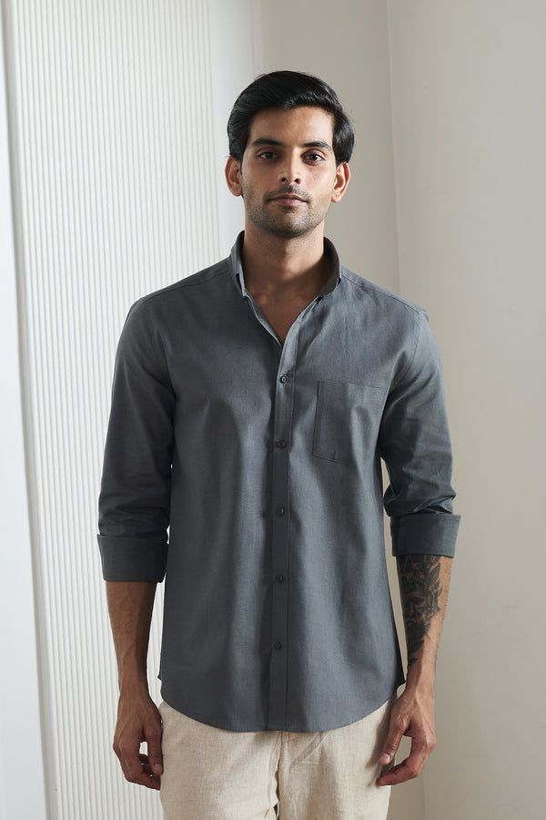 Dark Grey Cotton Linen Shirt for men — regular fit