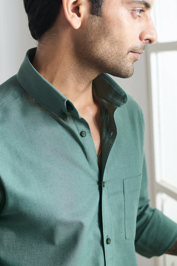Moss Green Cotton Linen Shirt for men — regular fit