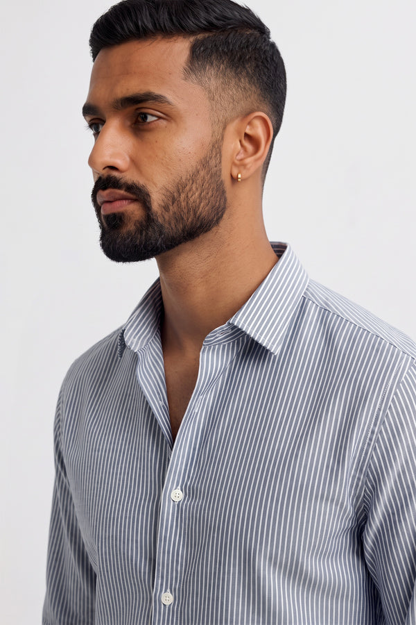 Indigo Blue Oxford Stripe Shirt