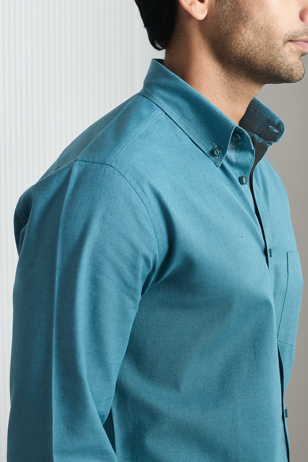 Sea Blue Cotton Linen Shirt for men — regular fit