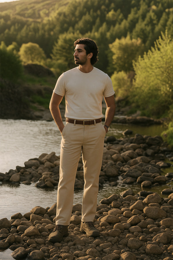 Light Beige All Rounder Pants for men — stain-repellent