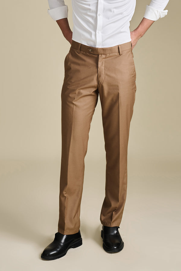 Brown Beige Tailor Ready Pants for men — stretchable fabric and unhemmed Edges