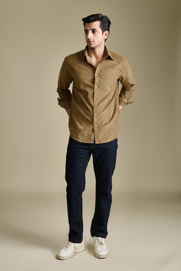 Brown Corduroy Shirt for men in 100% premium cotton, Cord weave