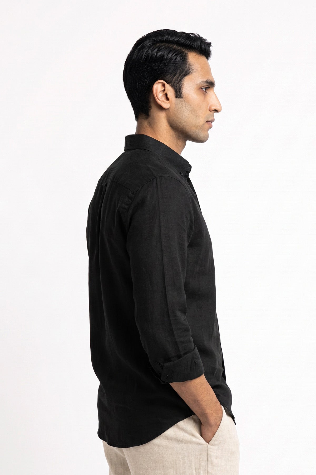 Black Linen Blend Shirt for men - side view