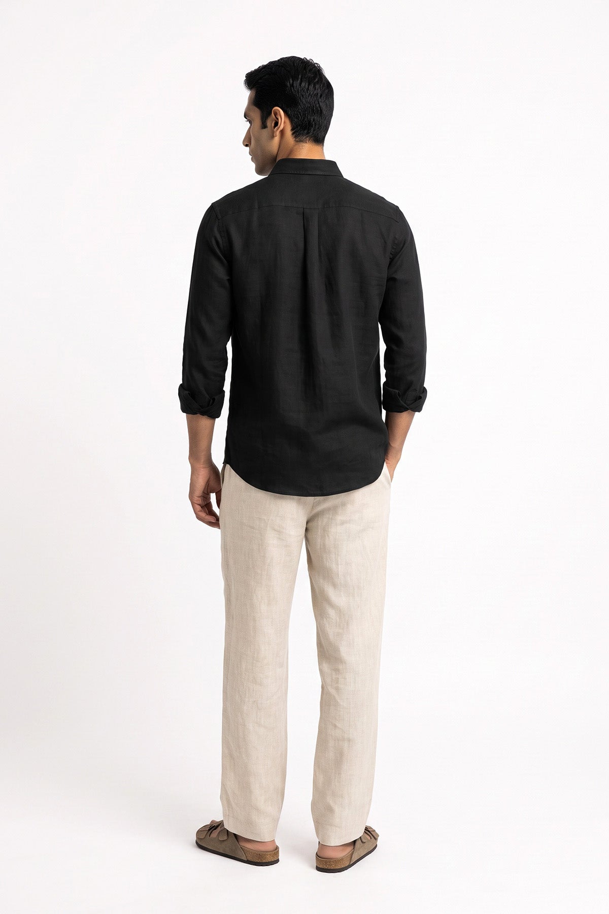 Black Linen Blend Shirt for men - back view
