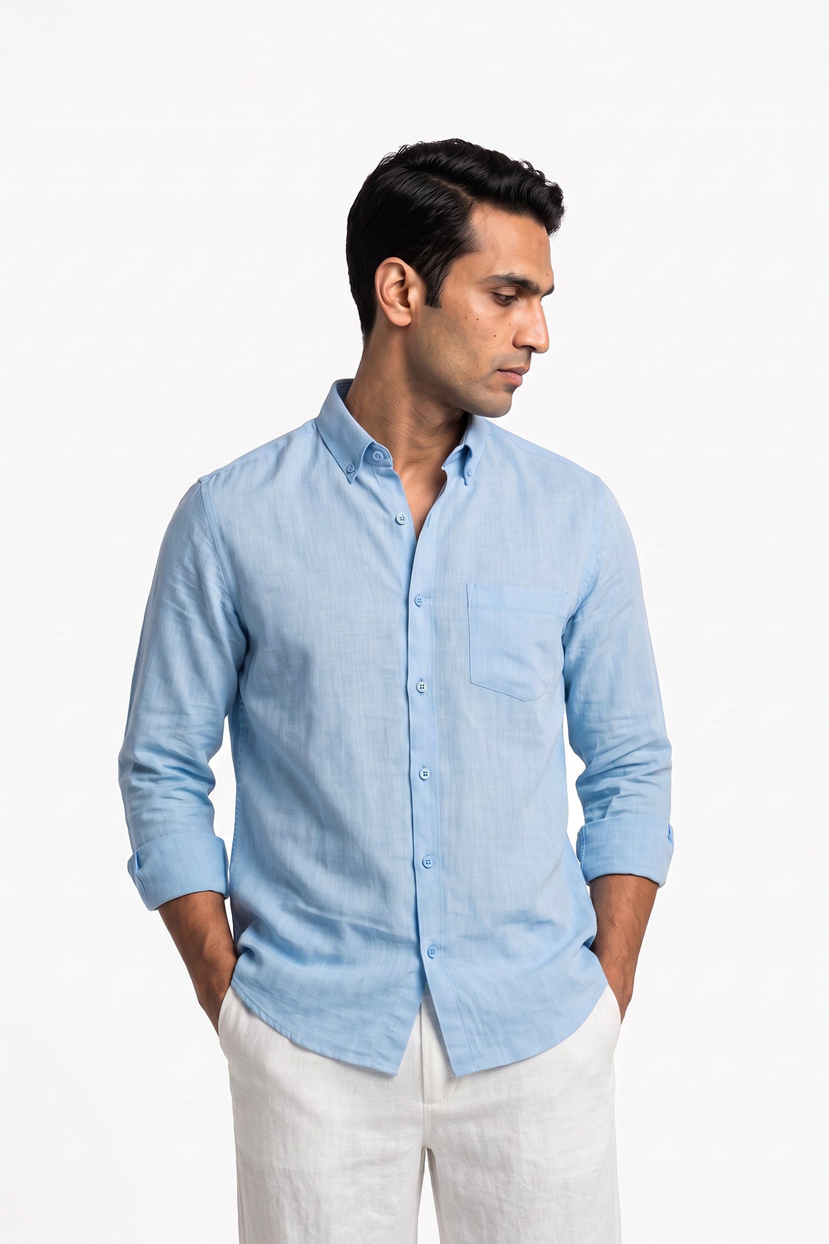 Powder Sky Linen Blend Shirt for men - regular fit