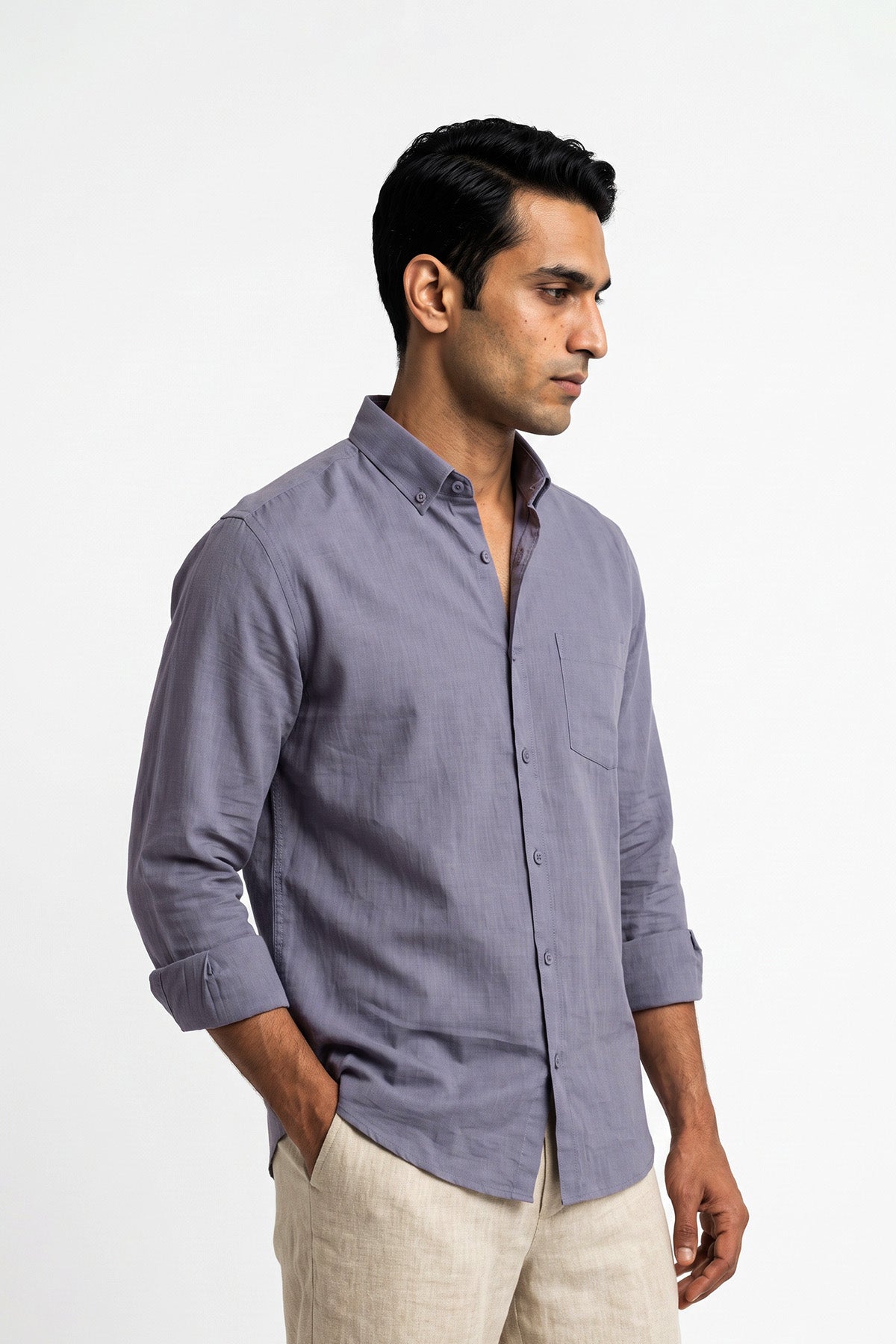 Lavender Smoke Linen Blend Shirt for men - regular fit