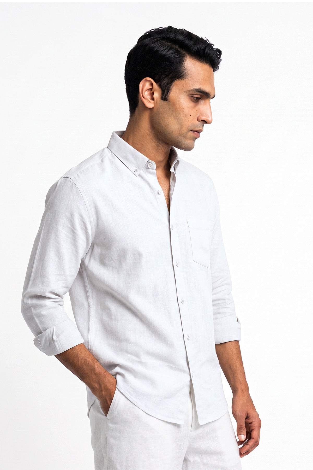 Pure White Linen Blend Shirt for men - regular fit