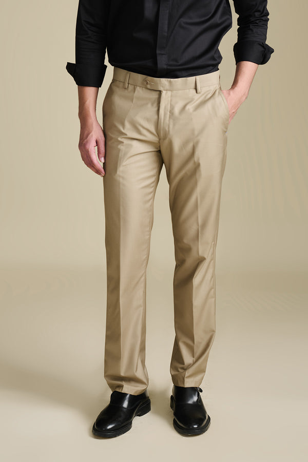 Dark Beige Tailor Ready Pants for men — stretchable fabric and unhemmed Edges