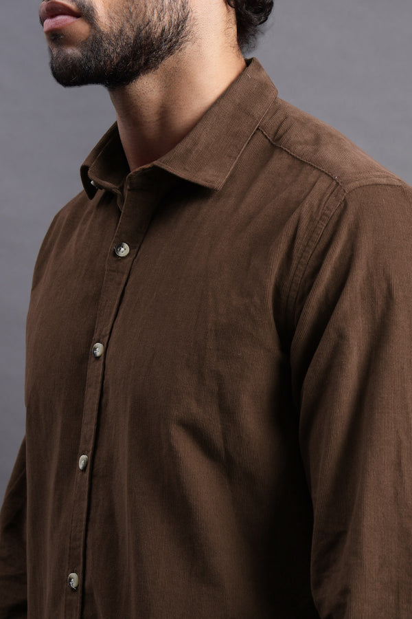 Dark Brown Corduroy Shirt for men — regular fit