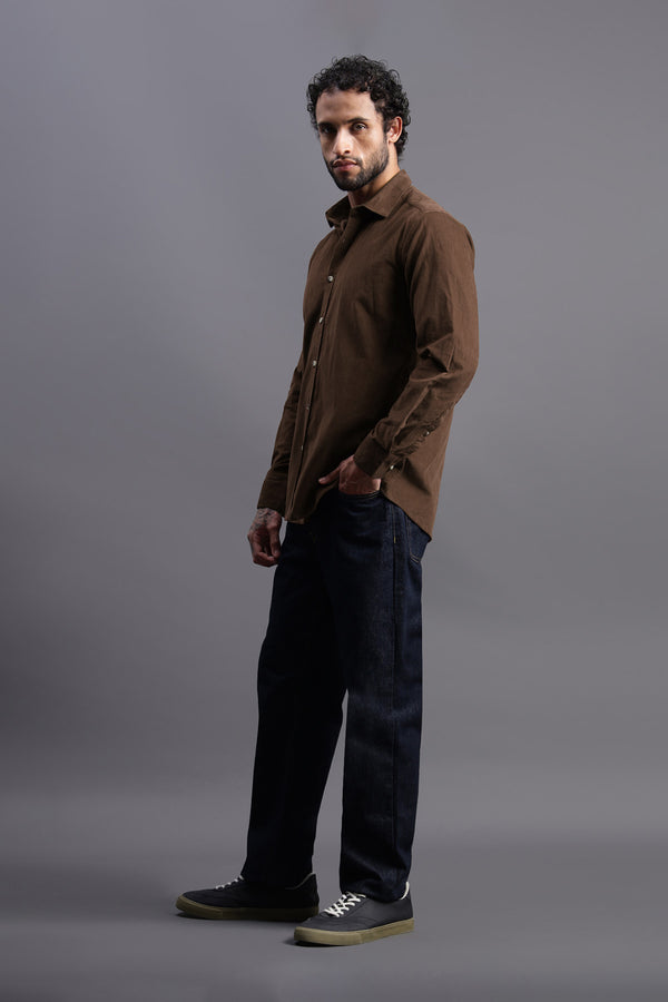 Dark Brown Corduroy Shirt for men — breathable and lightweight