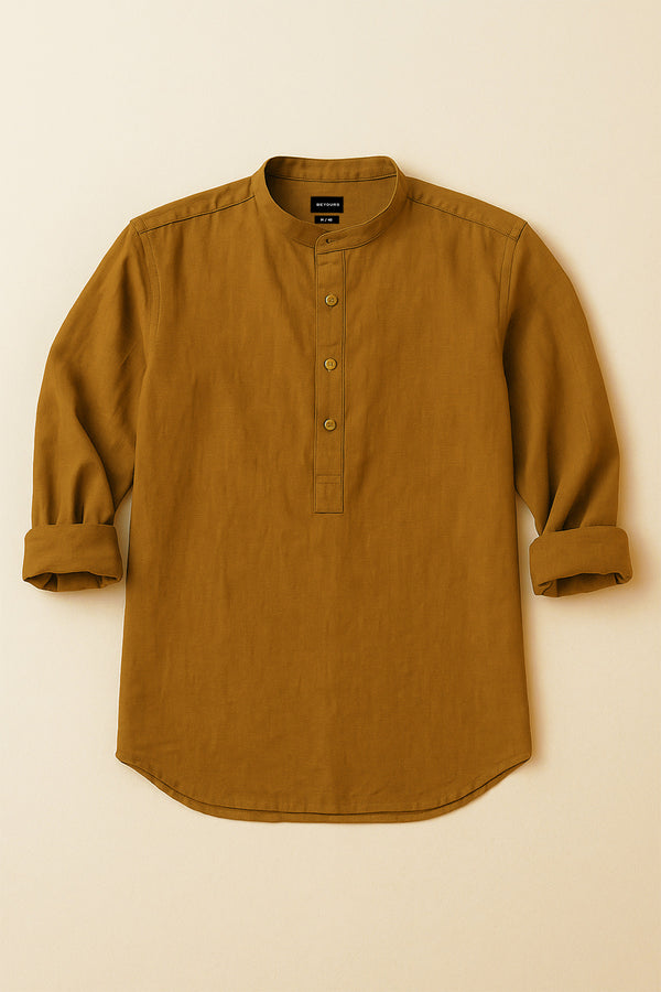 Goldenrod Kurta for men in 100% cotton with a linen-like texture