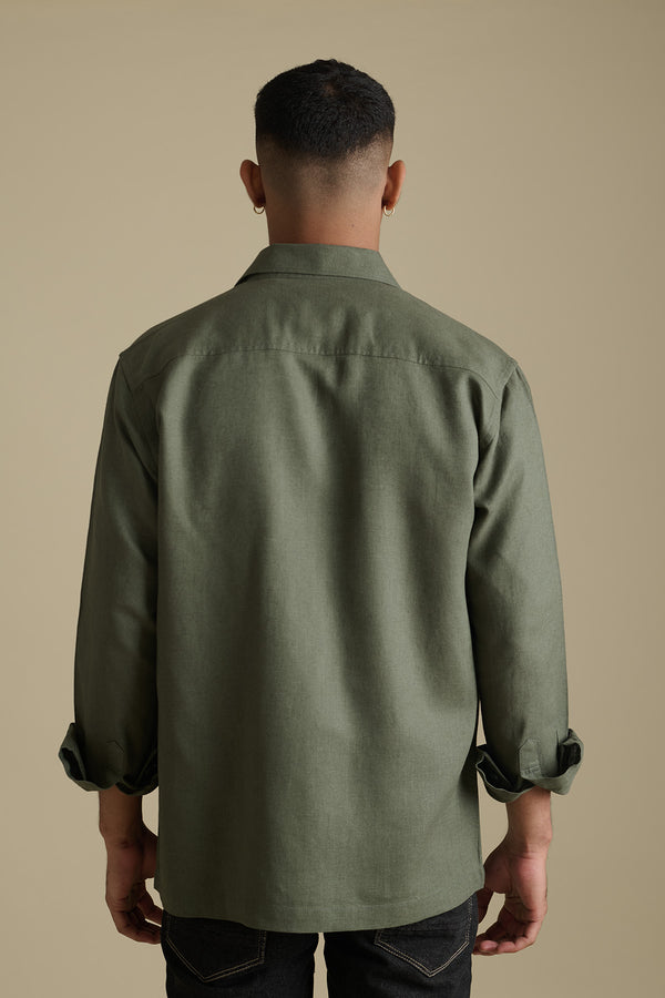 Forest Green Linen Overshirt for men in the blend of 30% linen & 70% cotton