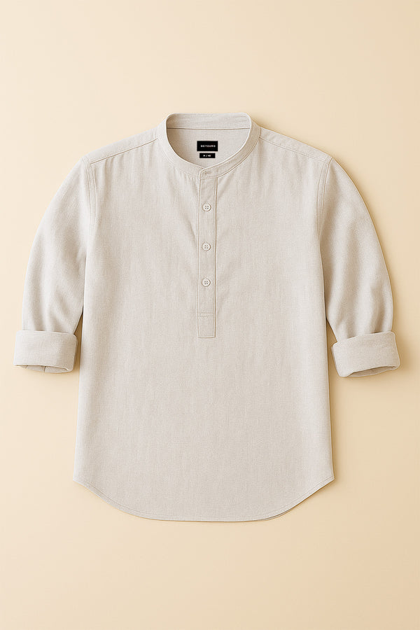Light Grey Kurta for men in 100% cotton with a linen-like texture
