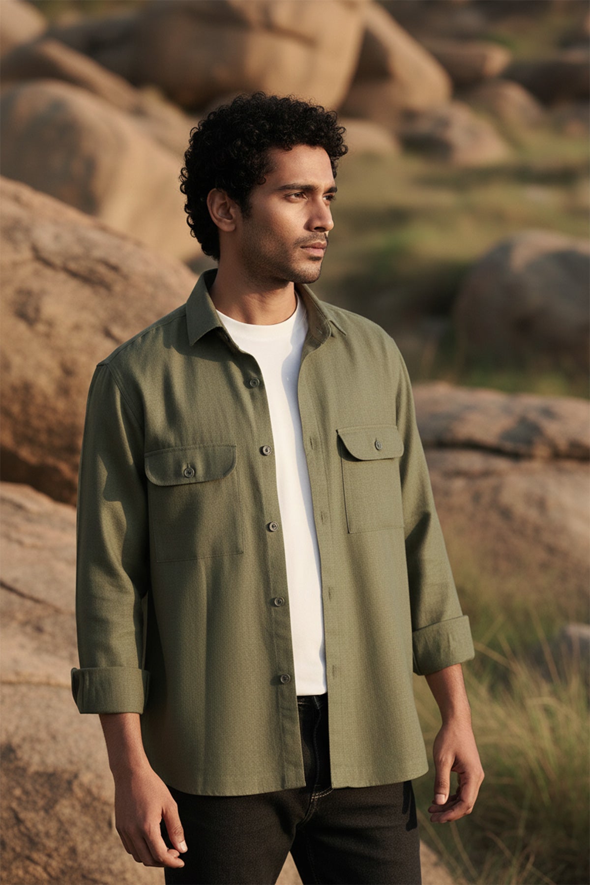Forest Green Linen Overshirt