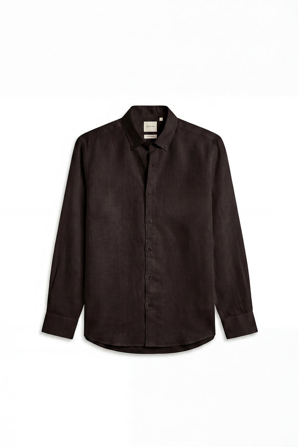 Mocha Wood Linen Shirt for men in 100% Belgian Linen (60s)