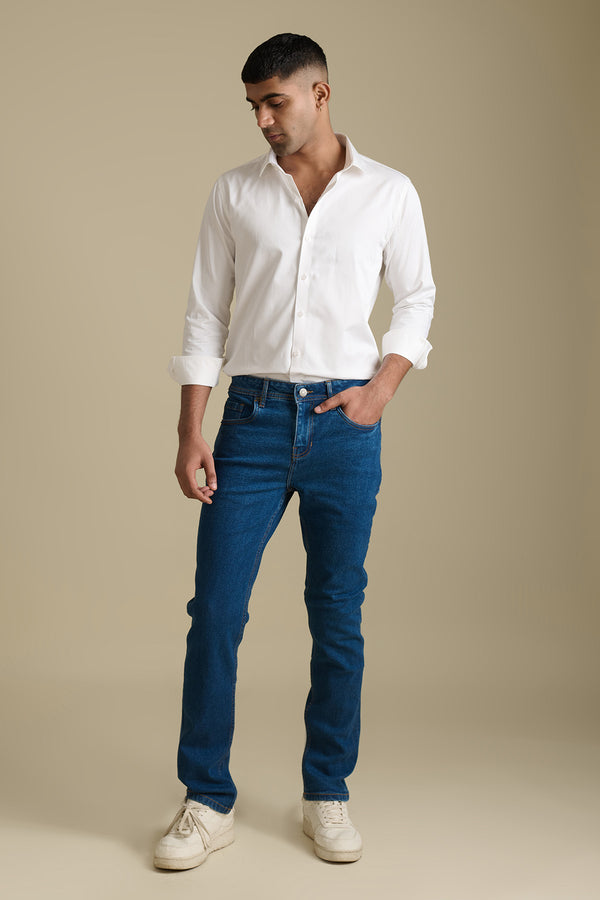 Mid Blue Denim Jeans for men — mid weight and stretchable fabric