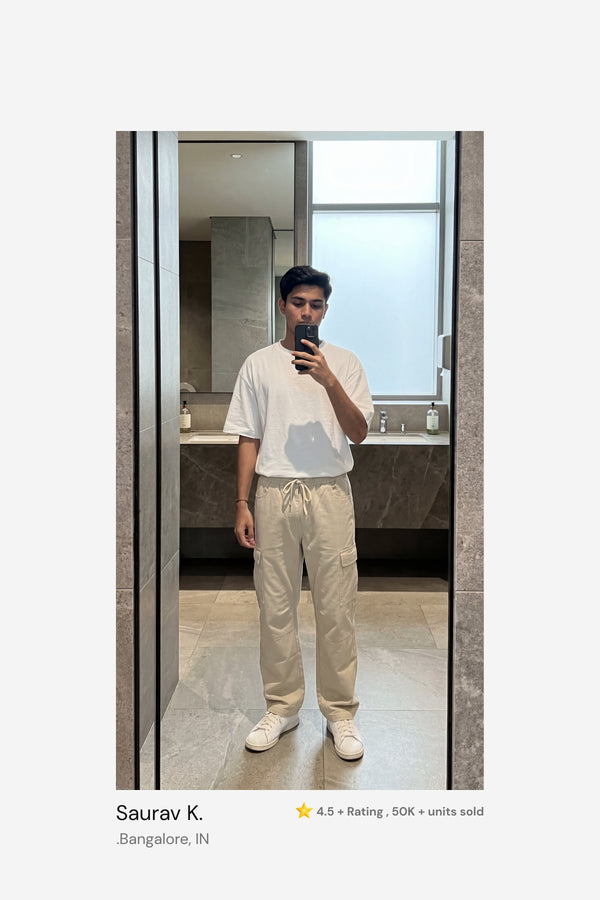Soft Beige Air Cargo Pants for men in 98% premium cotton, 2% elastane
