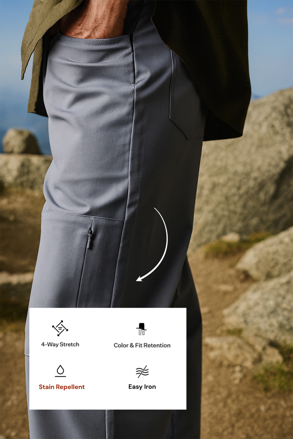 Steel Grey Travel Cargo Pants for men — straight fit