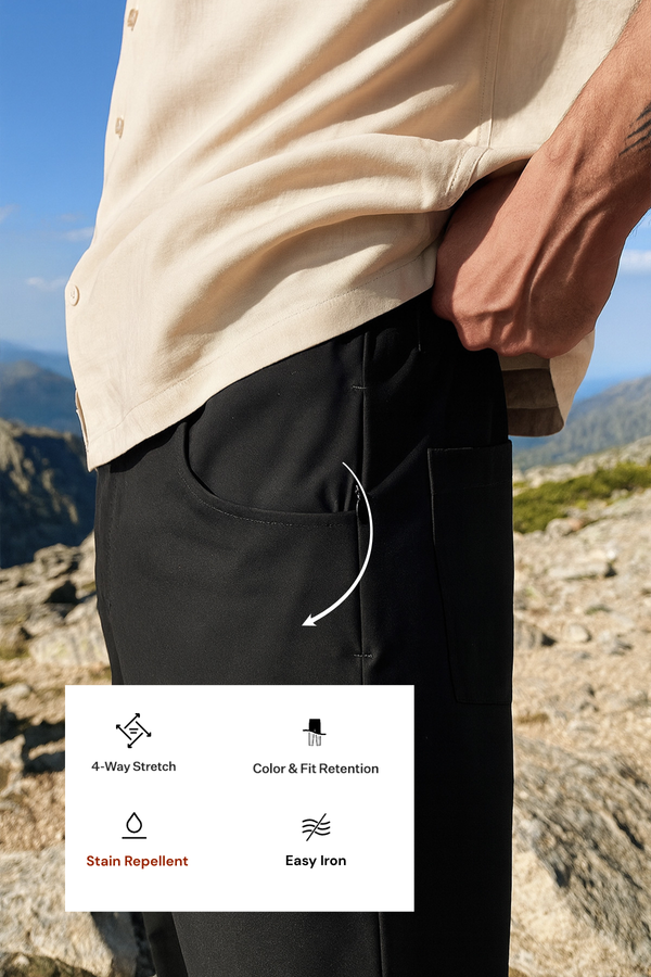 Black Travel Cargo Pants for men — straight fit