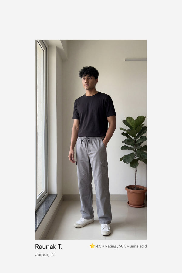 Silver grey Air Cargo Pants for men in 98% premium cotton, 2% elastane