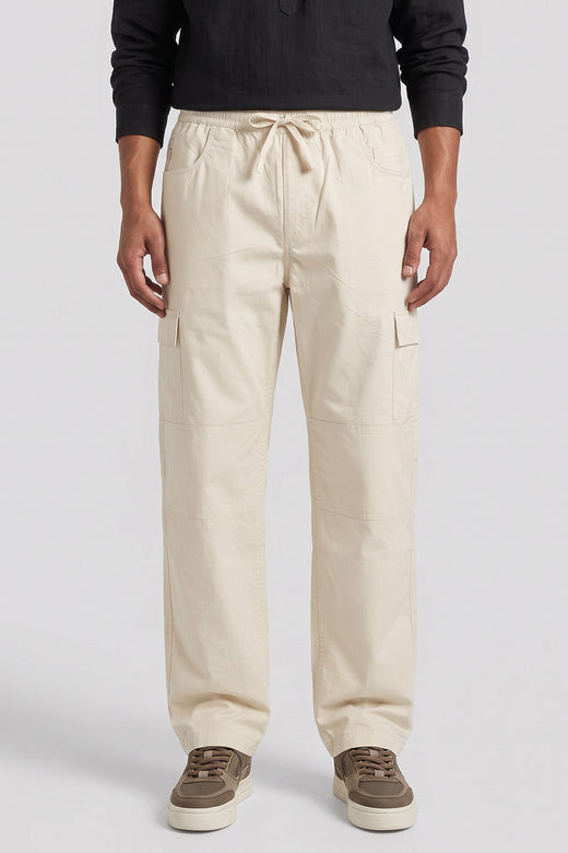 Awesome Beige Straight Fit Air Cargo Pants for men — straight leg through the thigh and hem