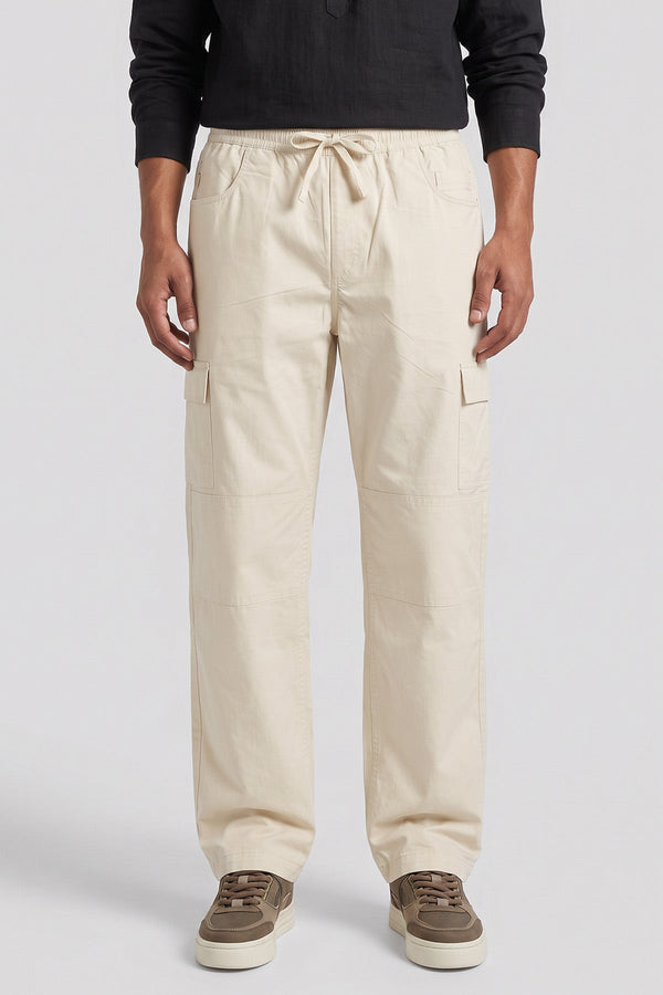 Awesome Beige Straight Fit Air Cargo Pants for men — straight leg through the thigh and hem