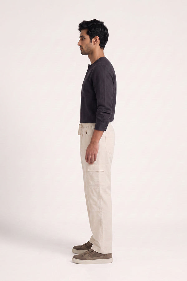 Awesome Beige Straight Fit Air Cargo Pants for men — side view showing cargo pocket