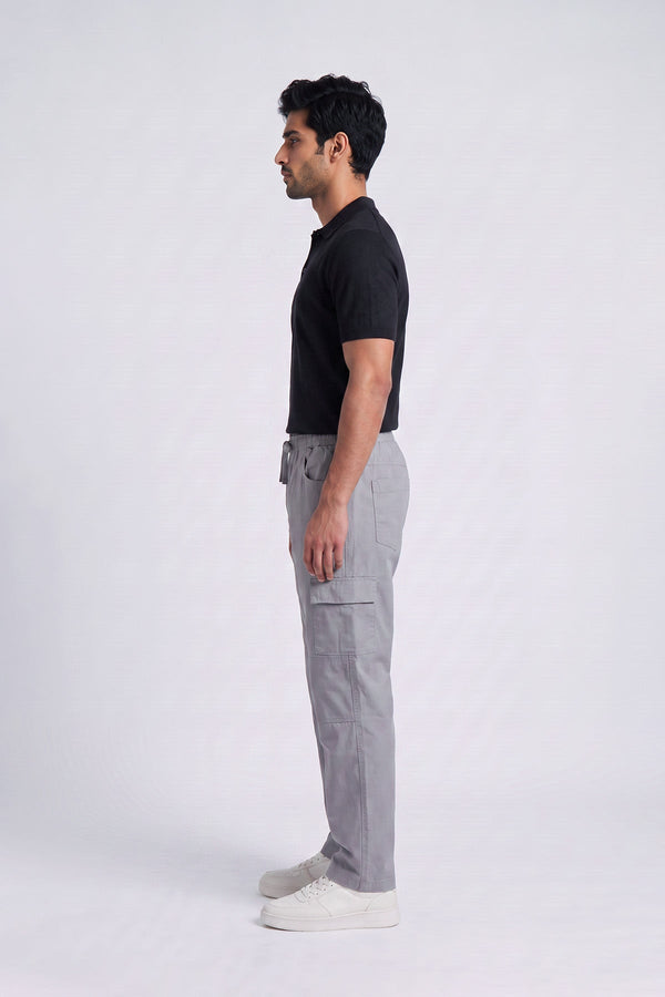 Mild Grey Straight Fit Air Cargo Pants for men — side view showing cargo pocket