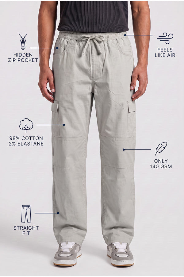 Sage Straight Fit Air Cargo Pants for men — ultra lightweight 140 GSM with hidden zip pocket