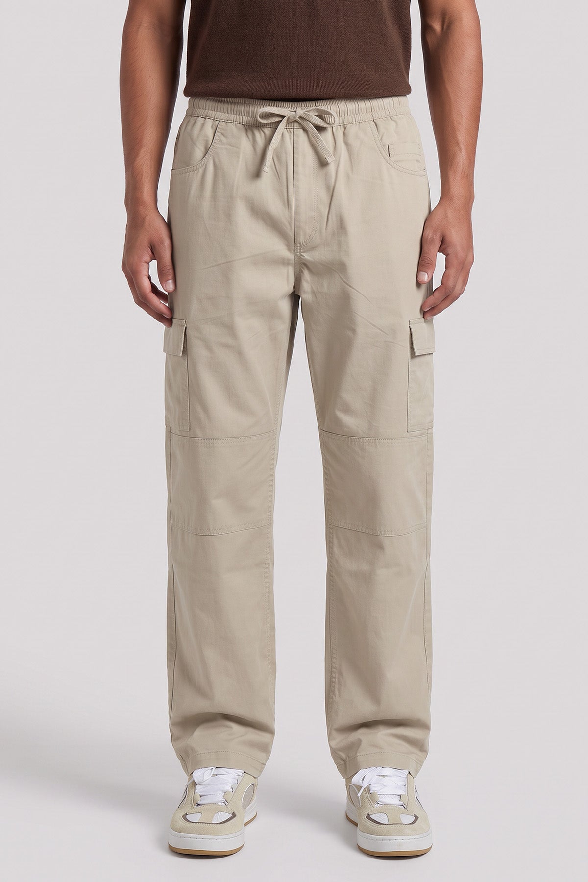 Soft Beige Straight Fit Air Cargo Pants for men — straight leg through the thigh and hem