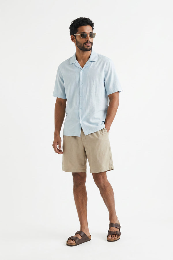 Beige Linen Blend Shorts for men in a cotton linen blend - 90 % Cotton, 10% Linen